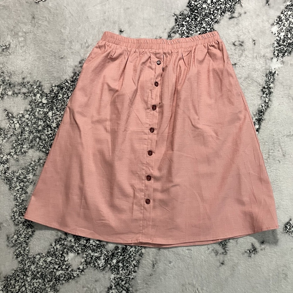Mika Rose Skirt Womens Sz M‎ Pink Button Front Midi Lightweight Boho Cottagecore